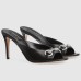 Gucci Horsebit Slide Sandals 85mm in Black Leather with Crystals