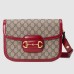 Gucci Horsebit 1955 Shoulder Bag in GG Canvas with Red Leather
