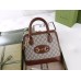 Gucci Horsebit 1955 Small Top Handle Bag in GG Canvas with Brown Leather