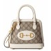 Gucci Horsebit 1955 Mini Top Handle Bag in GG Canvas with White Leather