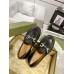 Gucci Womens Lug Sole Loafers in Black Leather with Crystals Horsebit