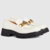 Gucci Womens Lug Sole Loafers in White Leather with Enameled G