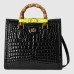 Gucci Diana Small Tote Bag in Black Croc-embossed Leather