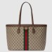 Gucci Ophidia GG Medium Tote Bag in GG Canvas with Brown Leather