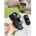 Gucci Womens Velcro Sandals in Black Leather with Double G