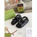 Gucci Womens Velcro Sandals in Black Leather with Double G