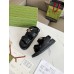 Gucci Womens Velcro Sandals in Black Leather with Double G