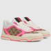 Gucci Womens Re-Web Sneakers in GG Canvas with Pink Leather