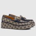 Gucci Womens Horsebit Wedge Loafers in Blue GG Canvas