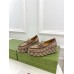 Gucci Womens Horsebit Wedge Loafers in Beige GG Canvas