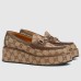 Gucci Womens Horsebit Wedge Loafers in Beige GG Canvas