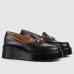 Gucci Womens Horsebit Wedge Loafers in Black Calfskin