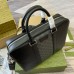 Gucci Medium Briefcase in Black Leather with GG Supreme Canvas