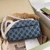 Gucci GG Marmont Small Shoulder Bag in Denim with Crystals GG