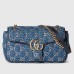 Gucci GG Marmont Small Shoulder Bag in Denim with Crystals GG