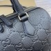 Gucci GG Emblem Small Top Handle Bag in Black GG Grainy Leather