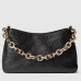 Gucci GG Emblem Small Shoulder Bag in Black GG Grained Leather