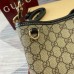 Gucci GG Emblem Mini Bucket Bag in Beige GG Canvas with Black Leather
