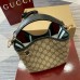 Gucci GG Emblem Mini Bucket Bag in Beige GG Canvas with Black Leather