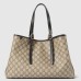 Gucci GG Emblem Medium Tote Bag in Beige GG Canvas with Black Leather