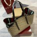 Gucci GG Emblem Medium Tote Bag in Beige GG Canvas with Black Leather