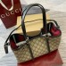 Gucci GG Emblem Small Tote Bag in Beige GG Canvas with Black Leather