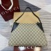 Gucci GG Emblem Medium Shoulder Bag in Beige GG Canvas with Black Leather