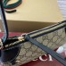 Gucci GG Emblem Small Shoulder Bag in Beige GG Canvas with Black Leather
