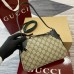 Gucci GG Emblem Small Shoulder Bag in Beige GG Canvas with Black Leather