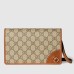Gucci GG Emblem Super Mini Shoulder Bag in Beige GG Canvas with Brown Leather