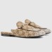 Gucci Womens Princetown Slippers with Crystals in Beige GG Canvas