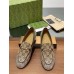Gucci Womens Jordaan Loafers with Crystals in Beige GG Canvas