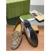 Gucci Womens Jordaan Loafers with Crystals in Beige GG Canvas