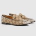 Gucci Womens Jordaan Loafers with Crystals in Beige GG Canvas