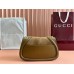 Gucci Blondie Small Shoulder Bag with Enamel G in Brown Suede Leather