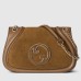 Gucci Blondie Small Shoulder Bag with Enamel G in Brown Suede Leather