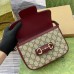 Gucci Horsebit 1955 Soft Mini Shoulder Bag in GG Canvas with Red Leather