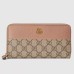 Gucci GG Marmont Zip Around Wallet in GG Supreme with Pink Leather