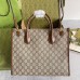 Gucci Small Tote Bag in Beige GG Supreme Canvas with Brown Leather