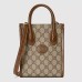 Gucci Mini Tote Bag in Beige GG Supreme Canvas with Brown Leather Gucci Mini Tote Bag in Beige GG Supreme Canvas with Brown Leather