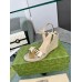 Gucci Espadrille Wedge Sandals In Gold Metallic Leather