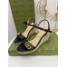 Gucci Espadrille Wedge Sandals In Black Leather