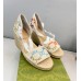 Gucci Espadrille Wedge Sandals In Multicolor GG Linen