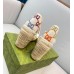 Gucci Espadrille Wedge Sandals In Multicolor GG Linen