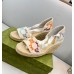 Gucci Espadrille Wedge Sandals In Multicolor GG Linen