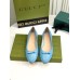Gucci Ballet Flats in Blue Leather with Stitched Interlocking G