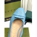 Gucci Ballet Flats in Blue Leather with Stitched Interlocking G