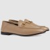 Gucci Womens Foldable Slim Horsebit Loafers in Beige Leather