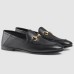 Gucci Womens Foldable Slim Horsebit Loafers in Black Leather