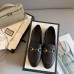 Gucci Womens Foldable Slim Horsebit Loafers in Black Leather